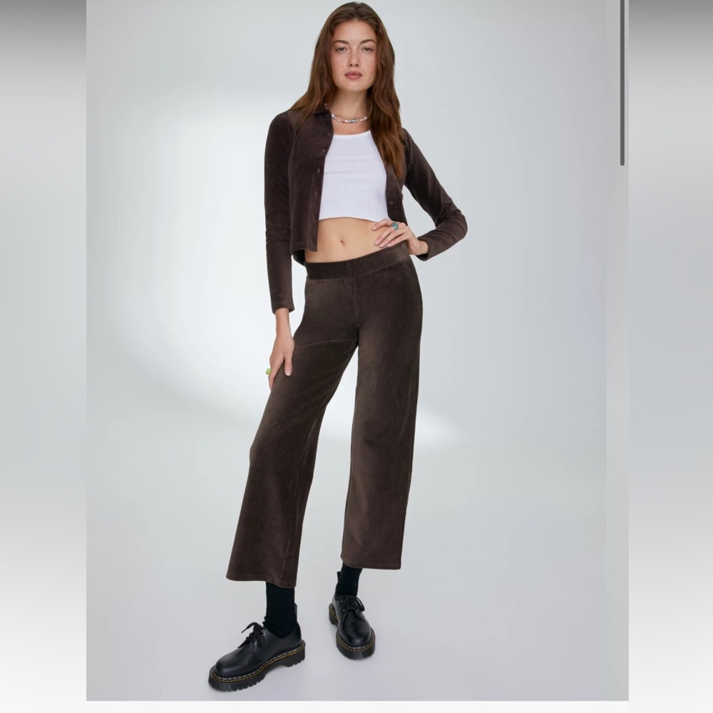 Aritzia brown ribbed velour pants
